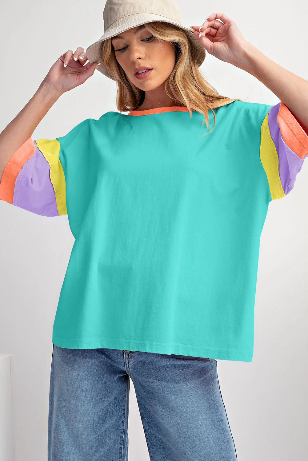 Color Block Stitching Sleeve Oversize Top