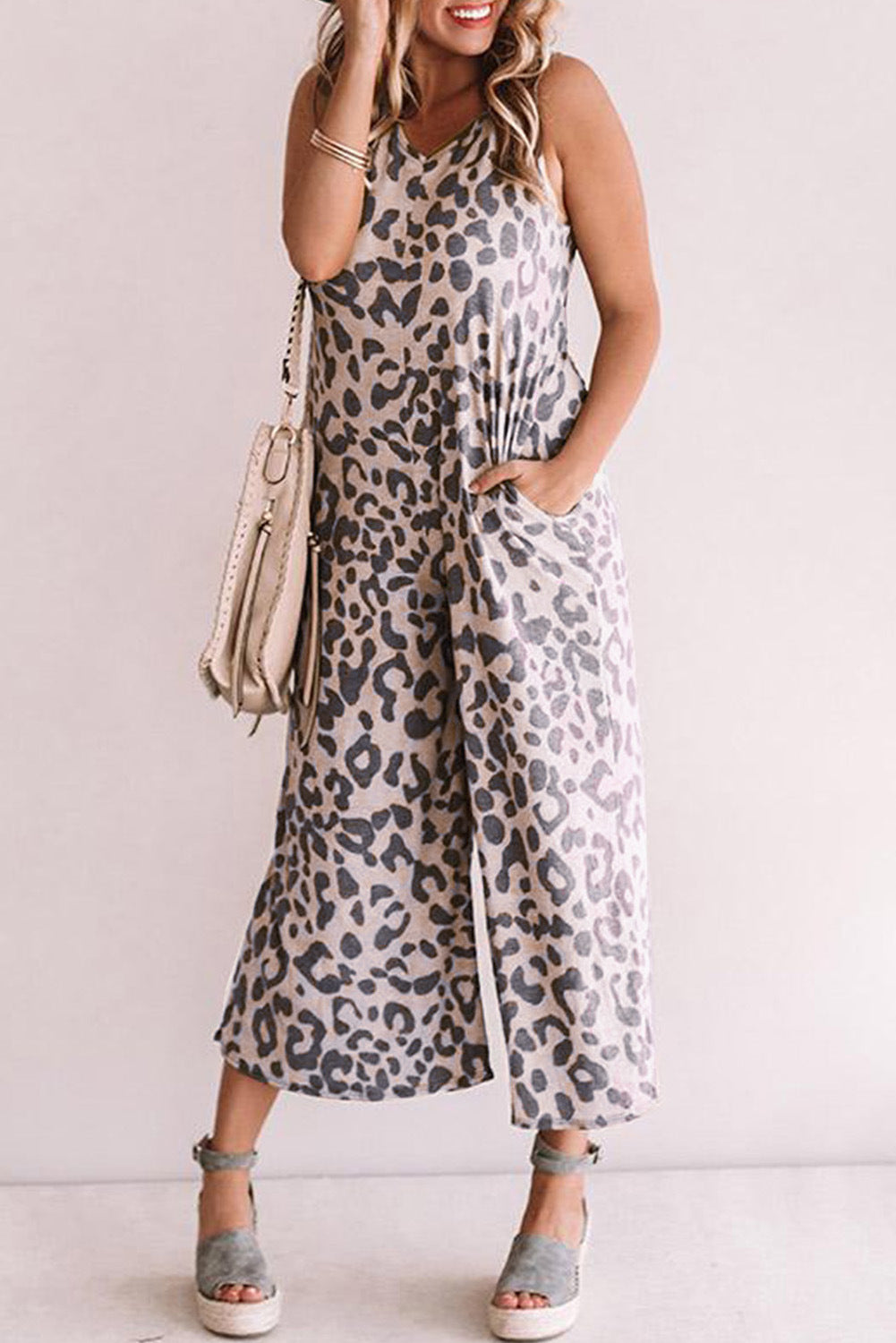 Casual Sleeveless Leopard Jumpsuit