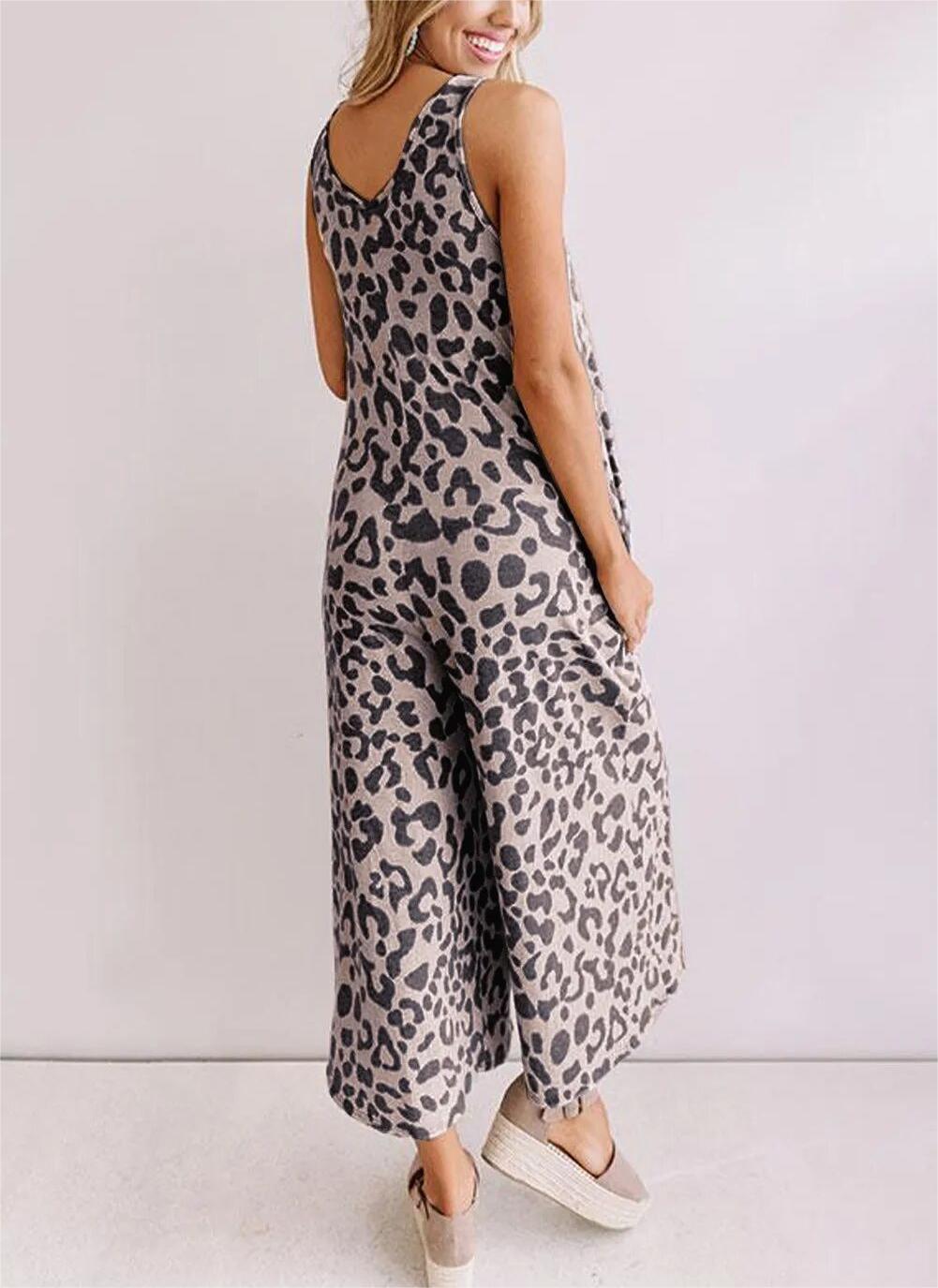 Casual Sleeveless Leopard Jumpsuit