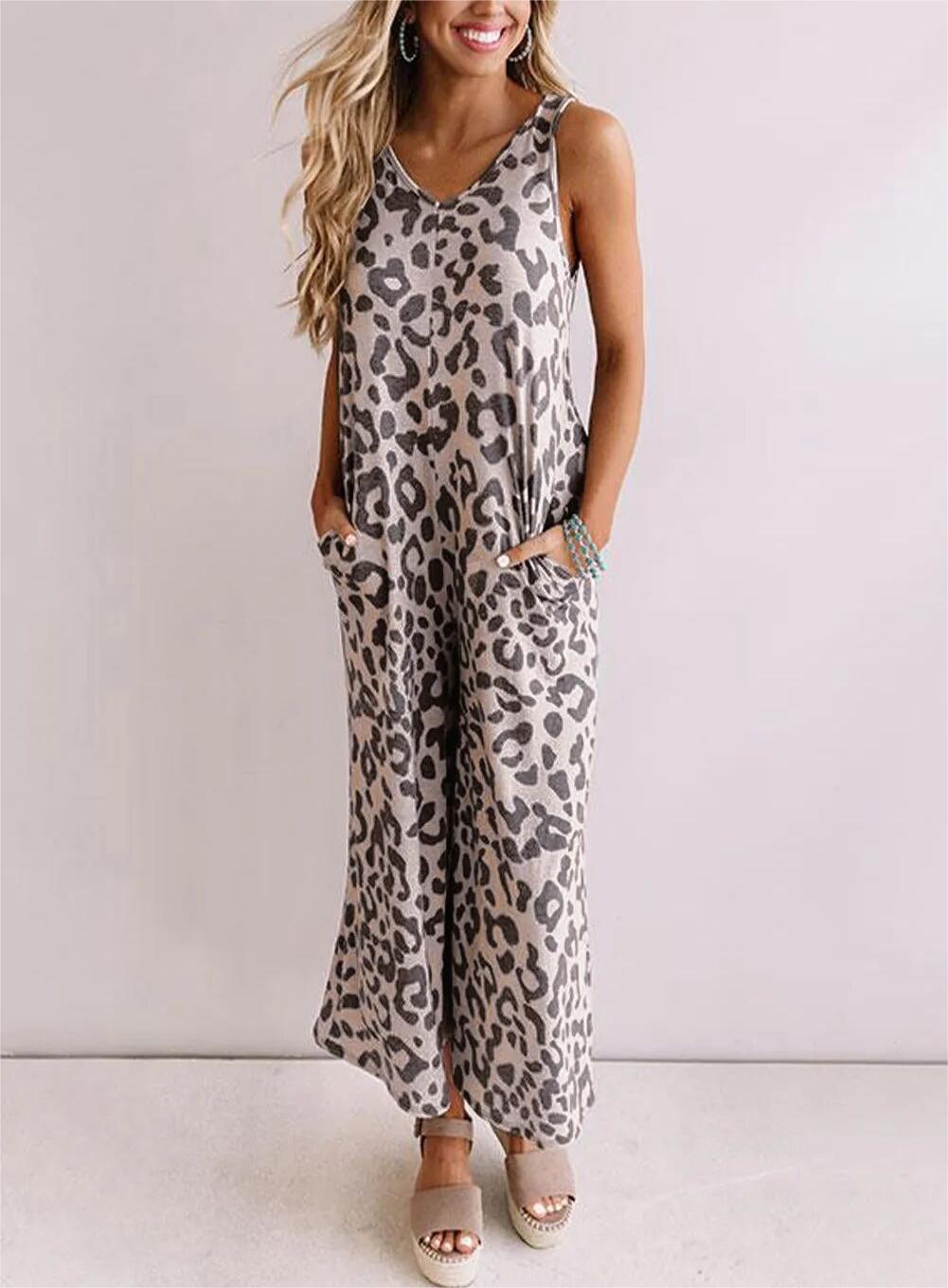 Casual Sleeveless Leopard Jumpsuit