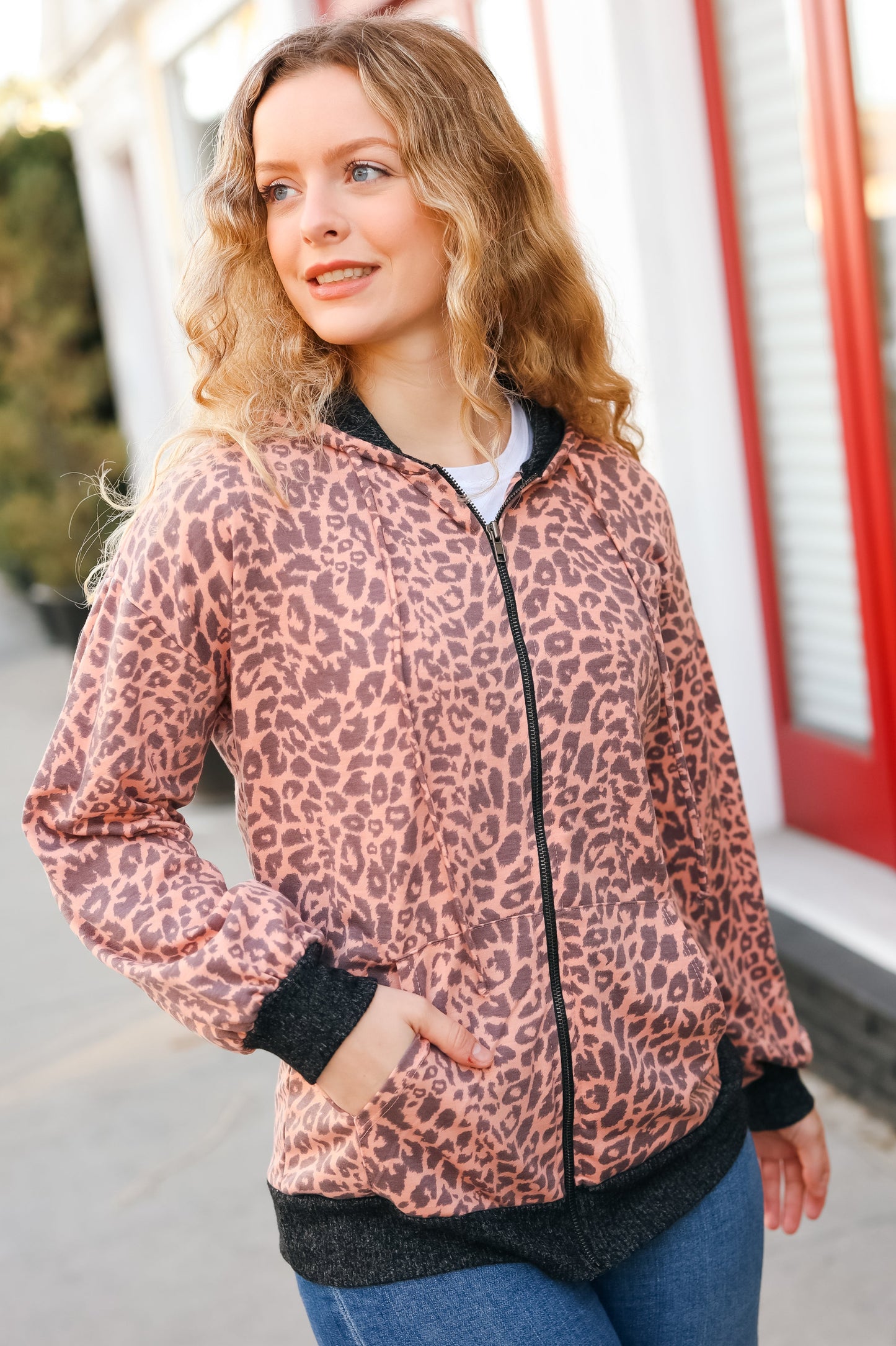 Feeling Bold Animal Print French Terry Zip Up Hoodie