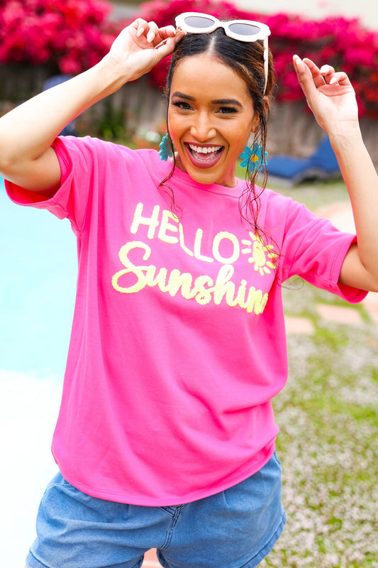 Feeling Joyful "Hello Sunshine" Embroidered French Terry Top