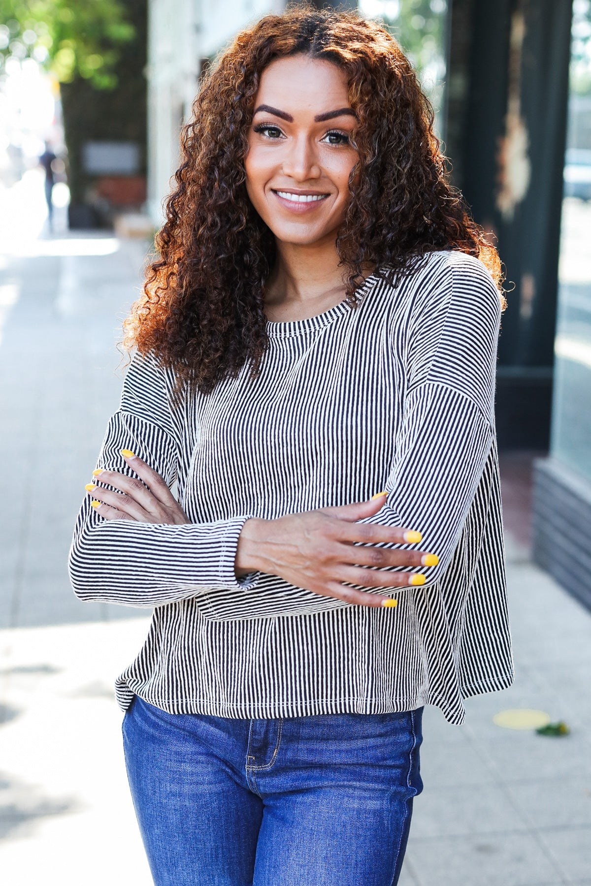 Hello Beautiful Black Rib Dolman Sweater Top