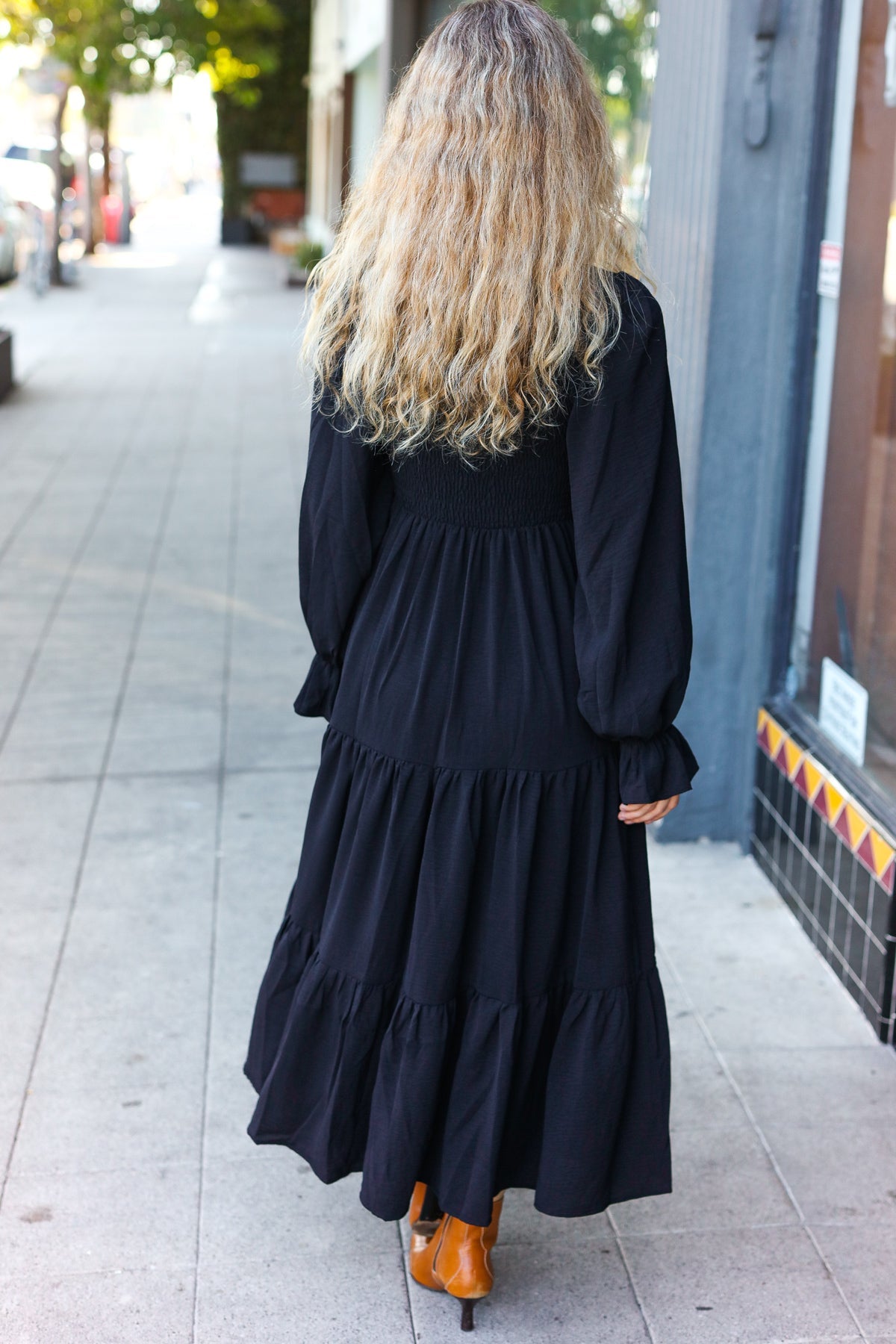 Beautiful You Black Smocked Ruffle Sleeve Maxi Dress