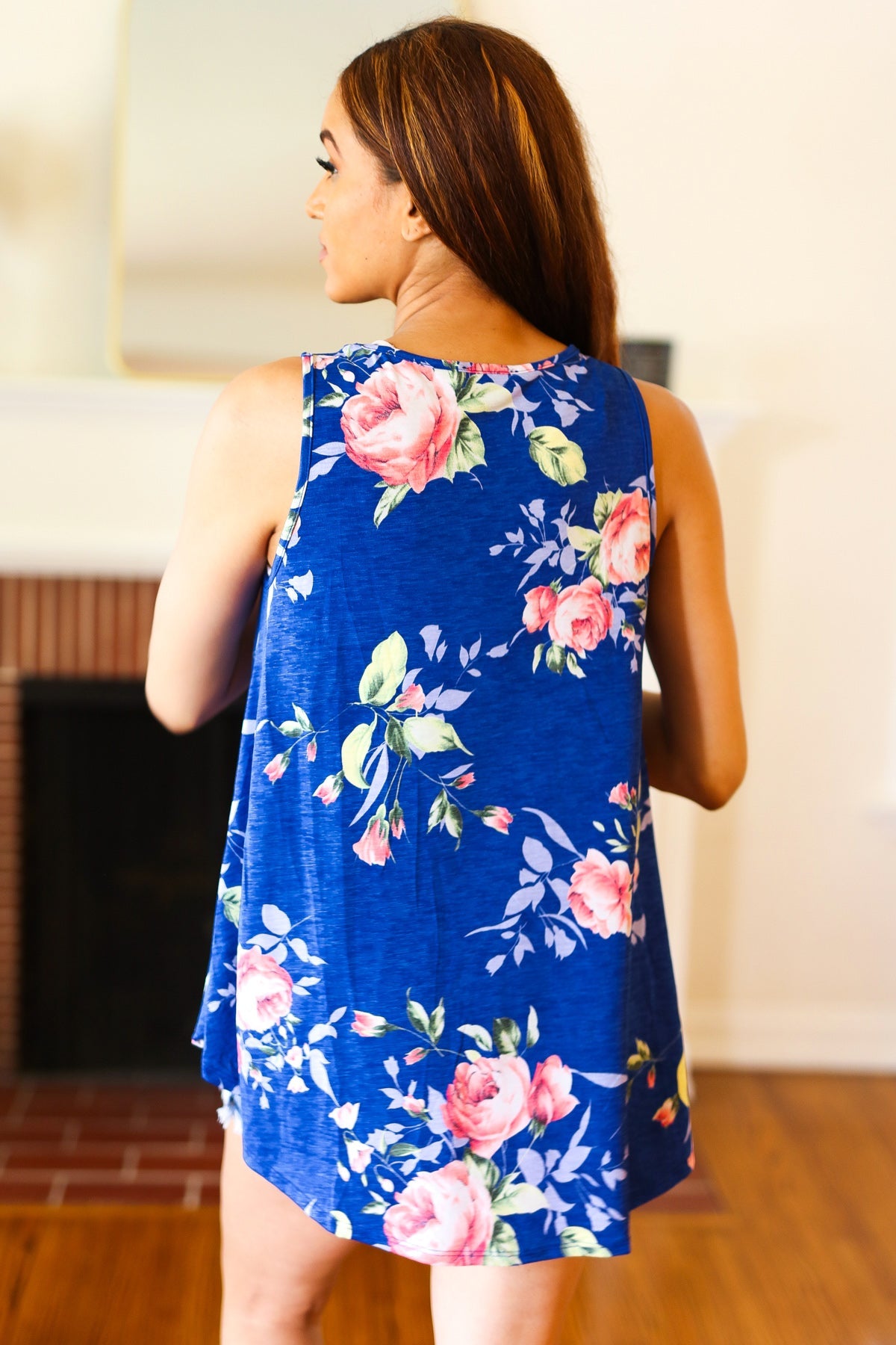 Sunny Days Navy Blue Floral Print Sleeveless Top