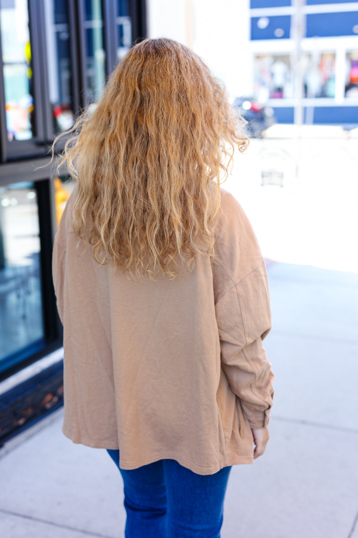 Weekend Ready Camel Terry Oversized Shirt Shacket