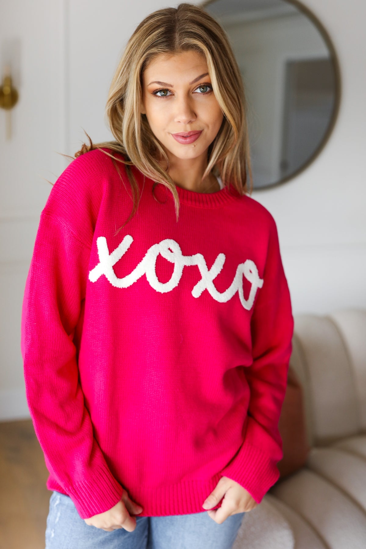 Love In the Air Fuchsia "Xoxo" Embroidered Sweater