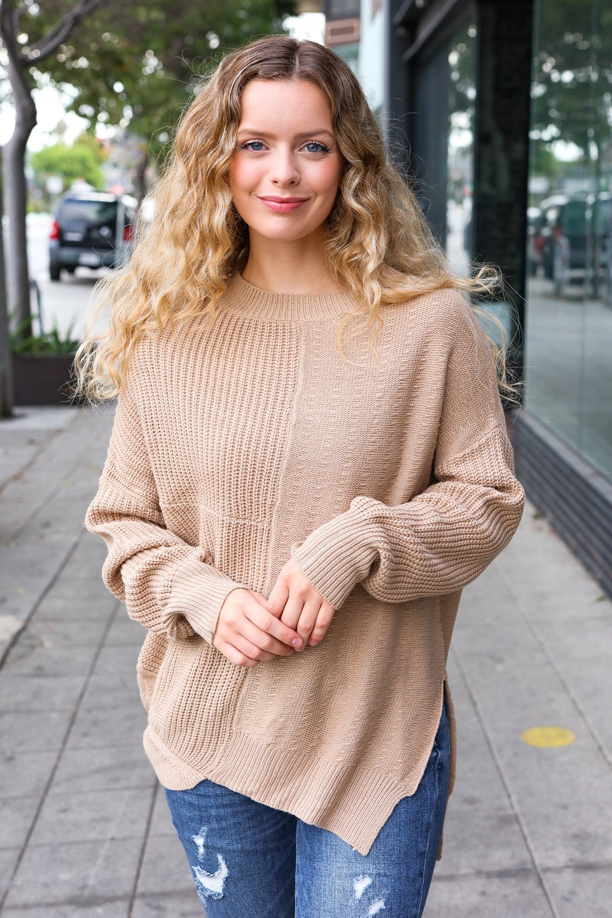 Taupe Asymmetrical Knit Sweater