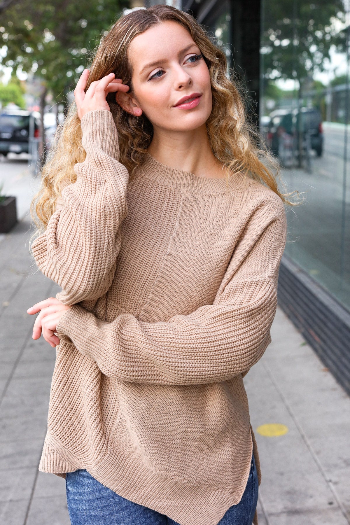 Taupe Asymmetrical Knit Sweater