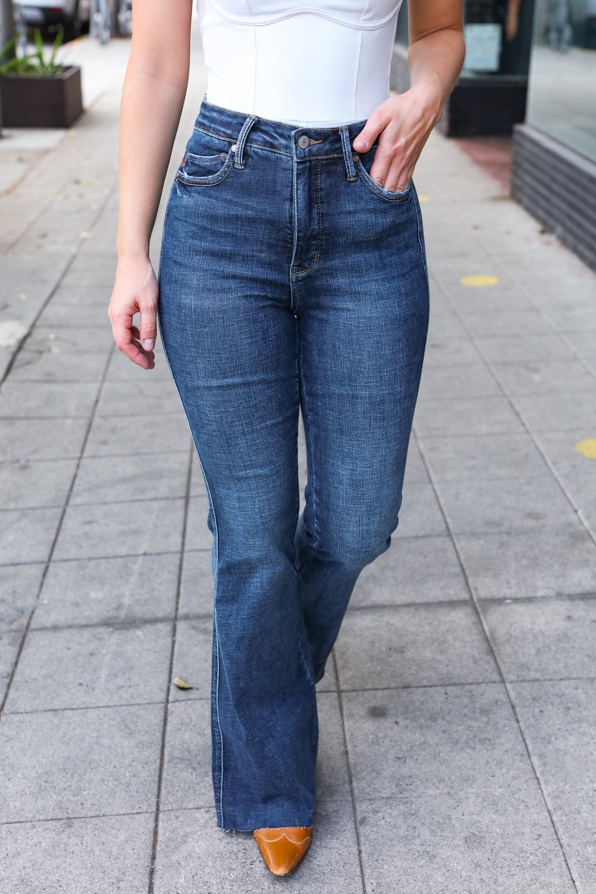 Judy Blue Dark Wash High Rise Flare Back Pocket Detail Jeans