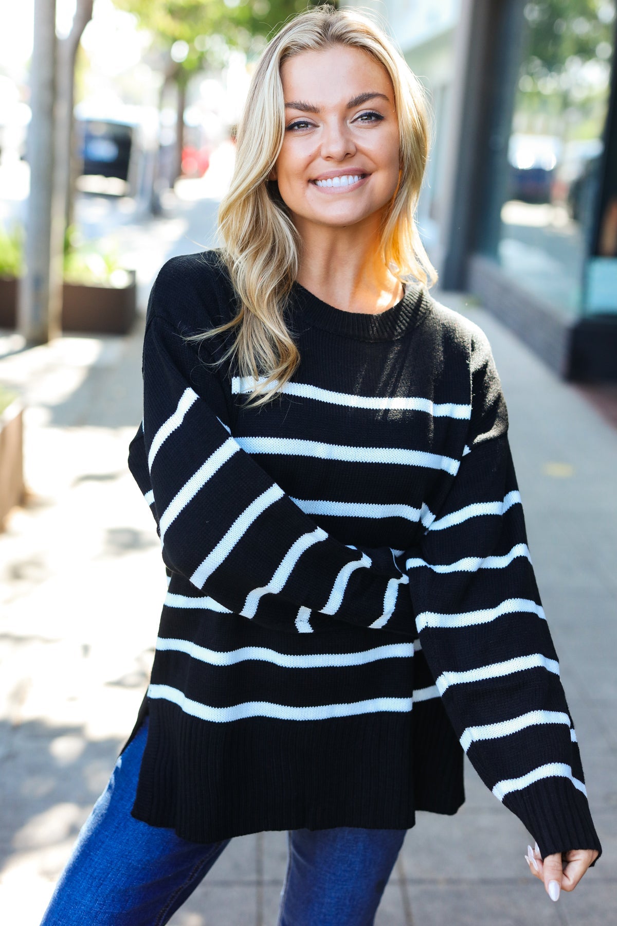 Stand Out Black Striped Oversized Knit Sweater