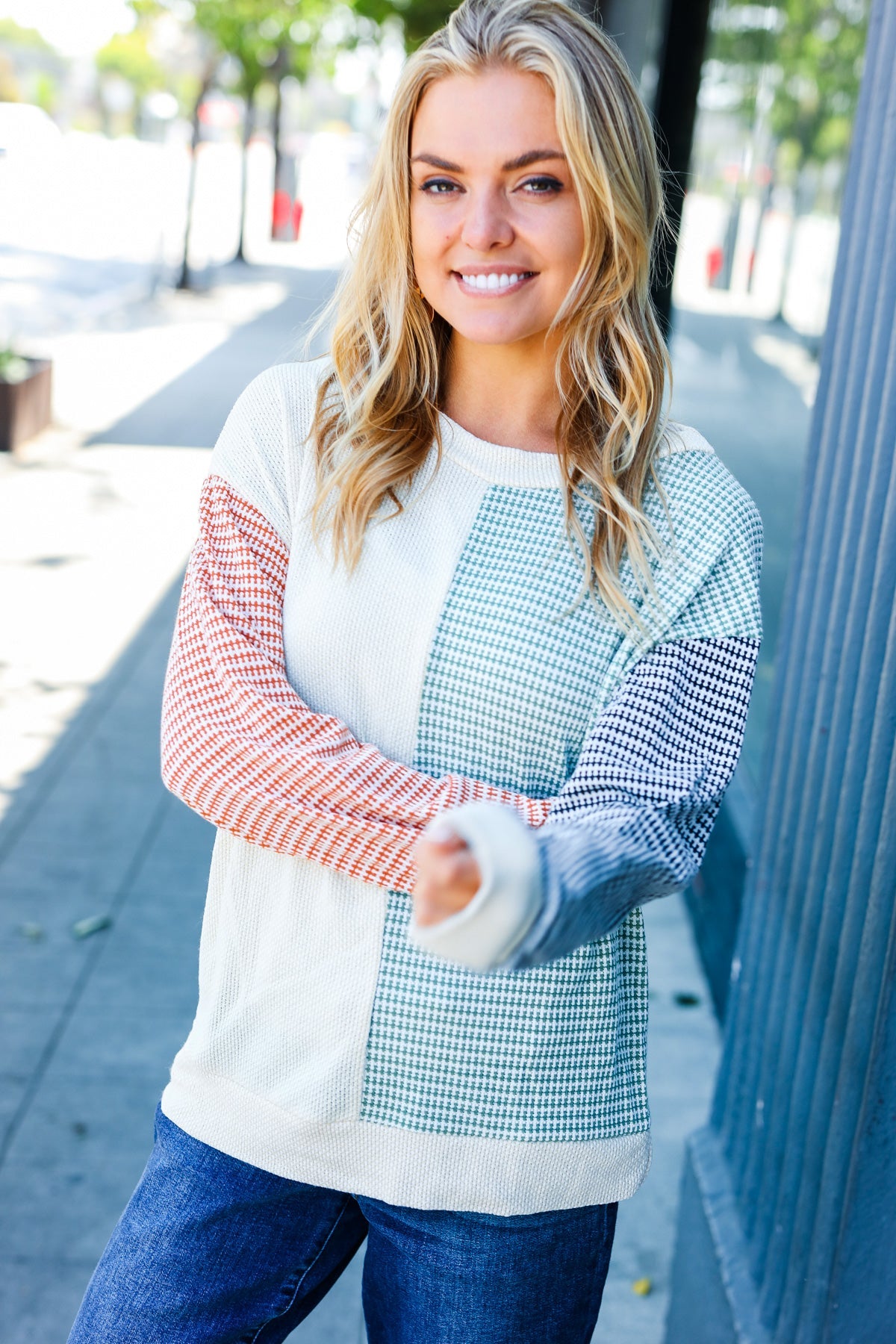 Rust & Olive Two-Tone Knit Color Block Top