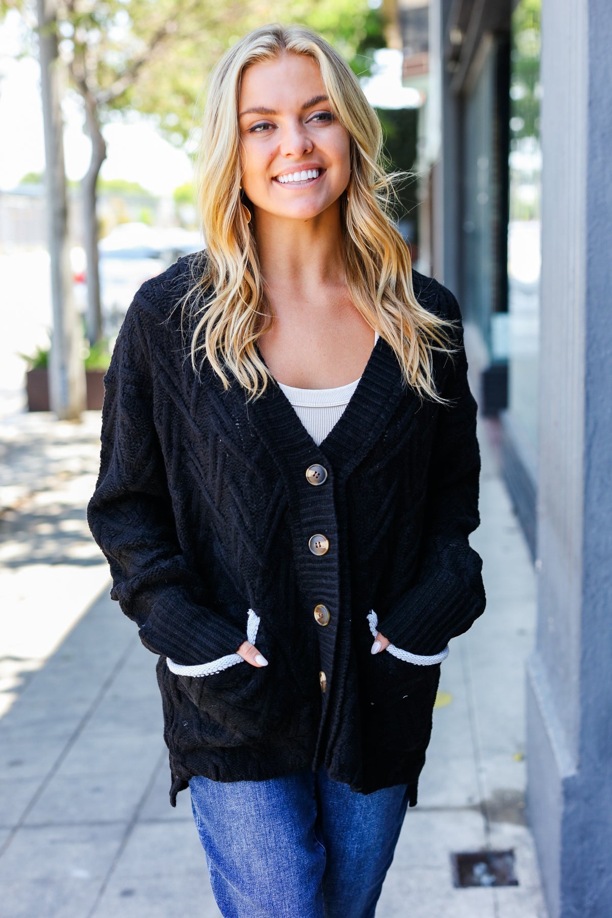 Black Button Down Boyfriend Cardigan