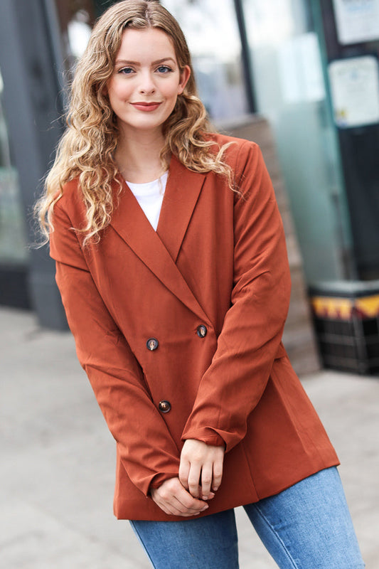 Going Up Rust Double Button Collar Lapel Blazer