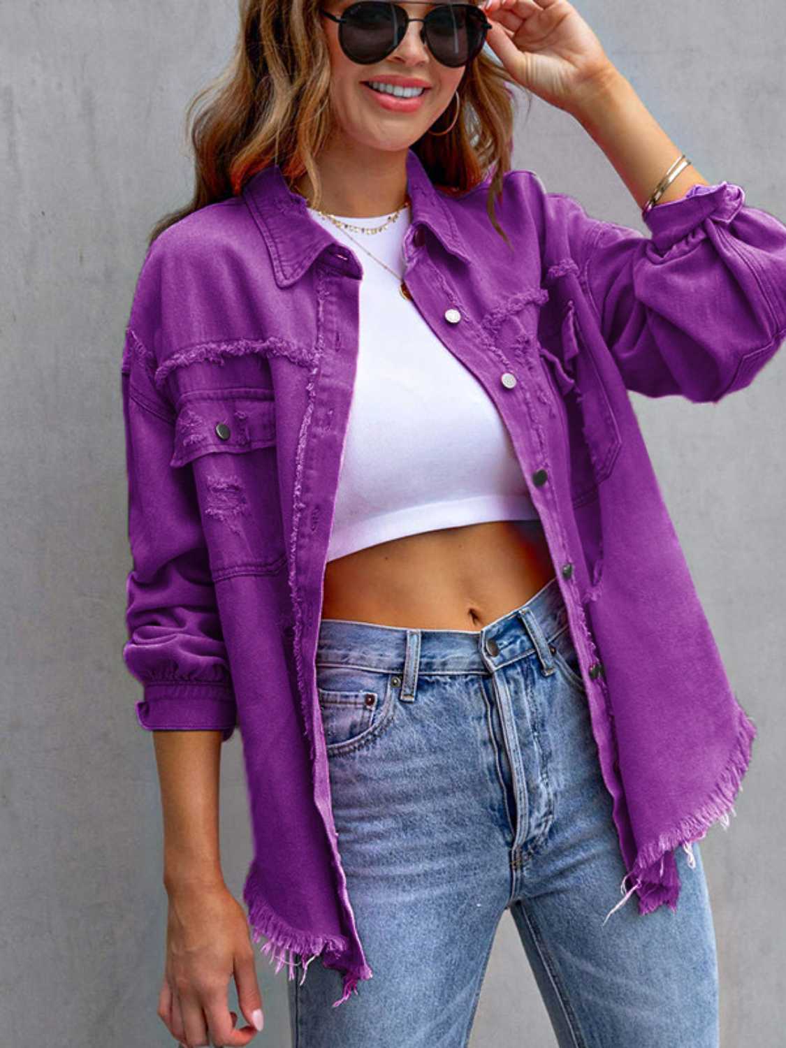 🤍Distressed Drop Shoulder Denim Jacket