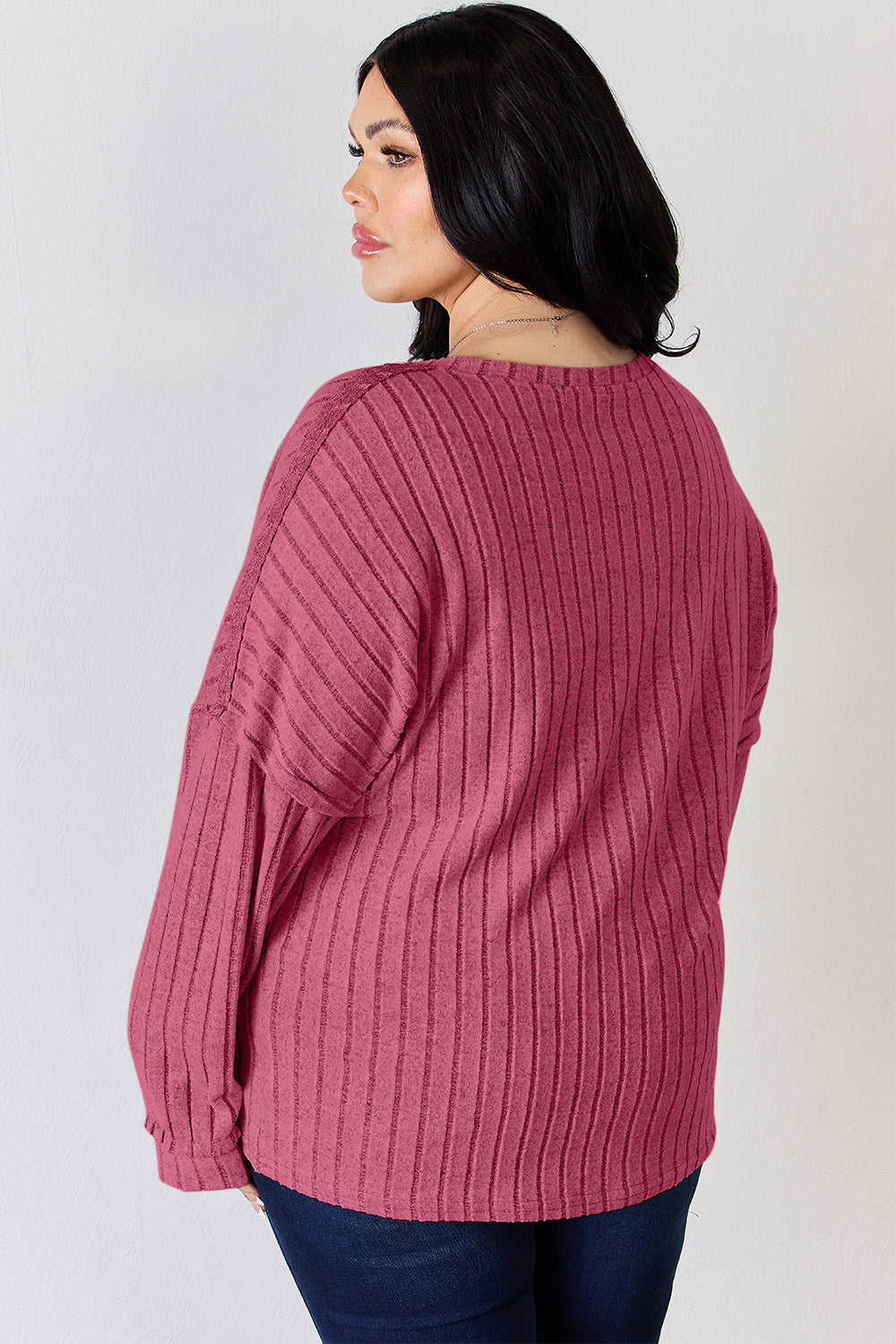 Ribbed Half Button Long Sleeve Shirt