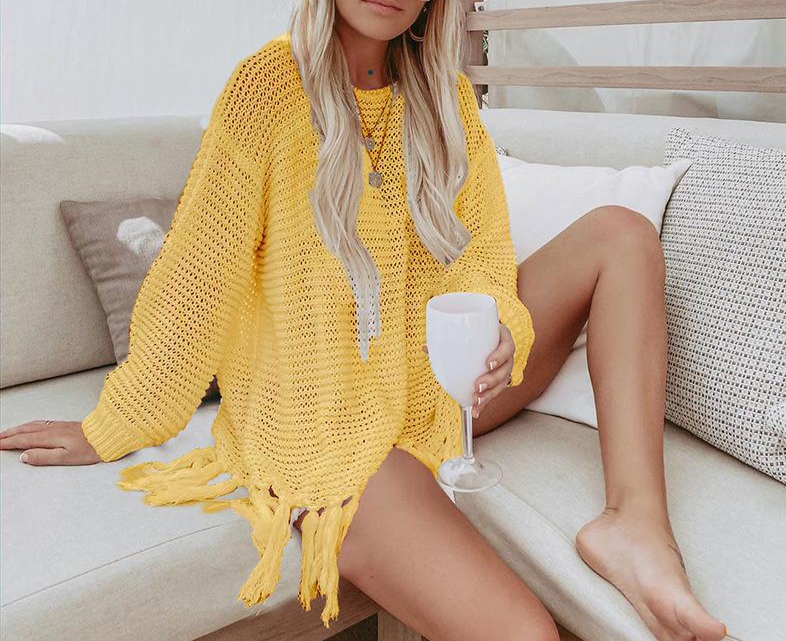 Knitted Cutout Tassel Beach Top