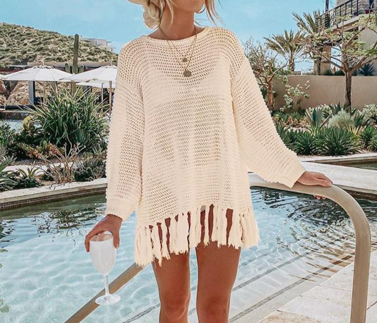 Knitted Cutout Tassel Beach Top