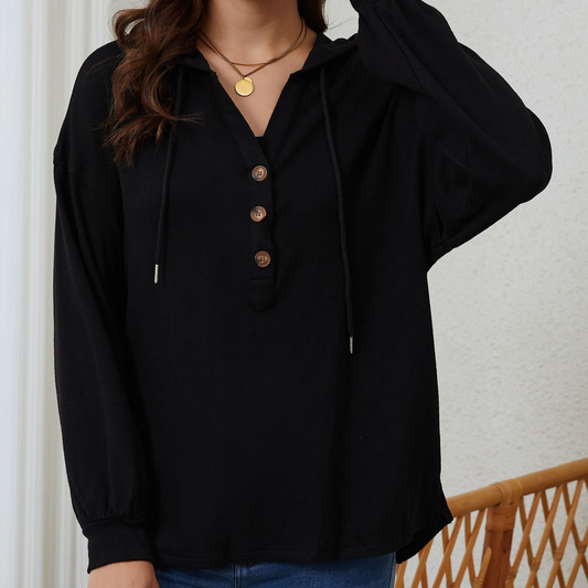 Buttoned High and Low Hem Hoodie