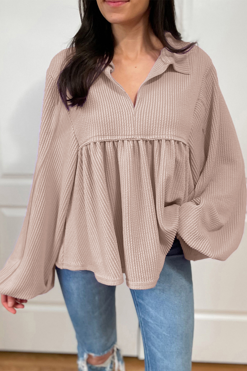 Corded Turn-down Babydoll Blouse