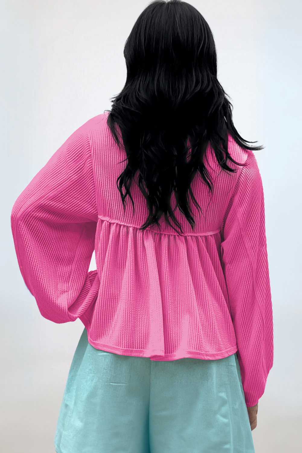 Corded Turn-down Babydoll Blouse