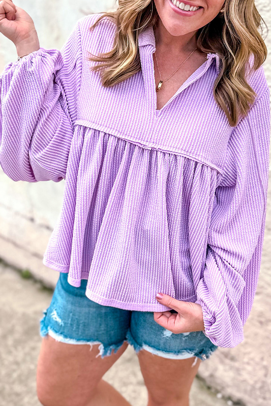 Corded Turn-down Babydoll Blouse