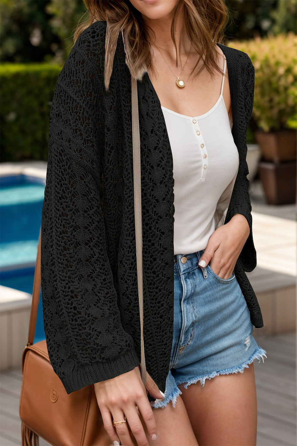 Open Front Dropped Shoulder Cardigan