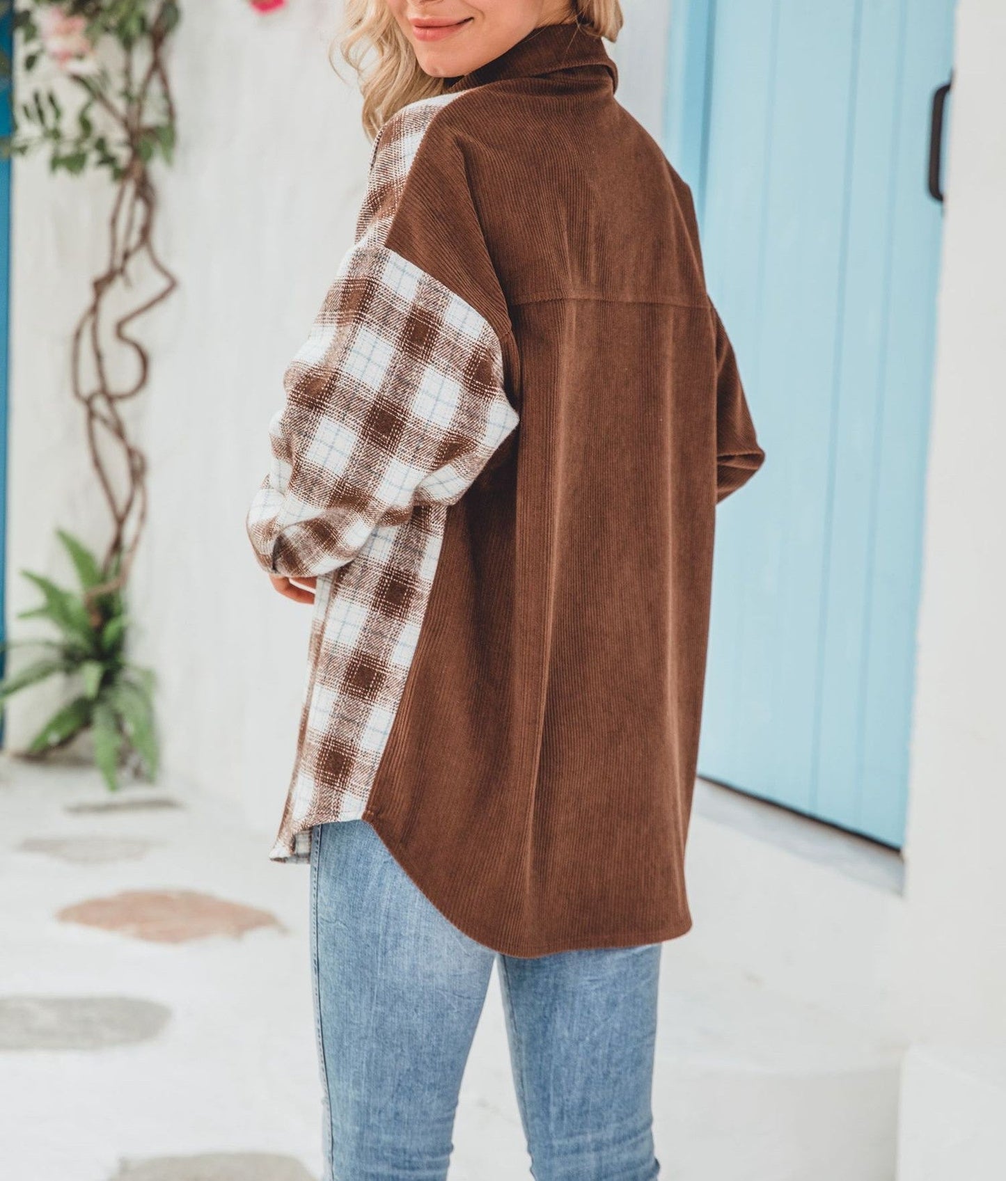 Check Colorblock Corduroy Shirt