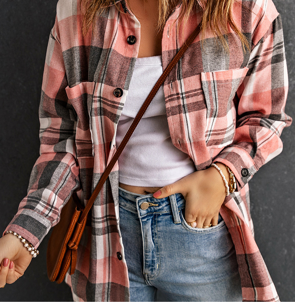 🩶Plaid Dropped Shoulder Shirt