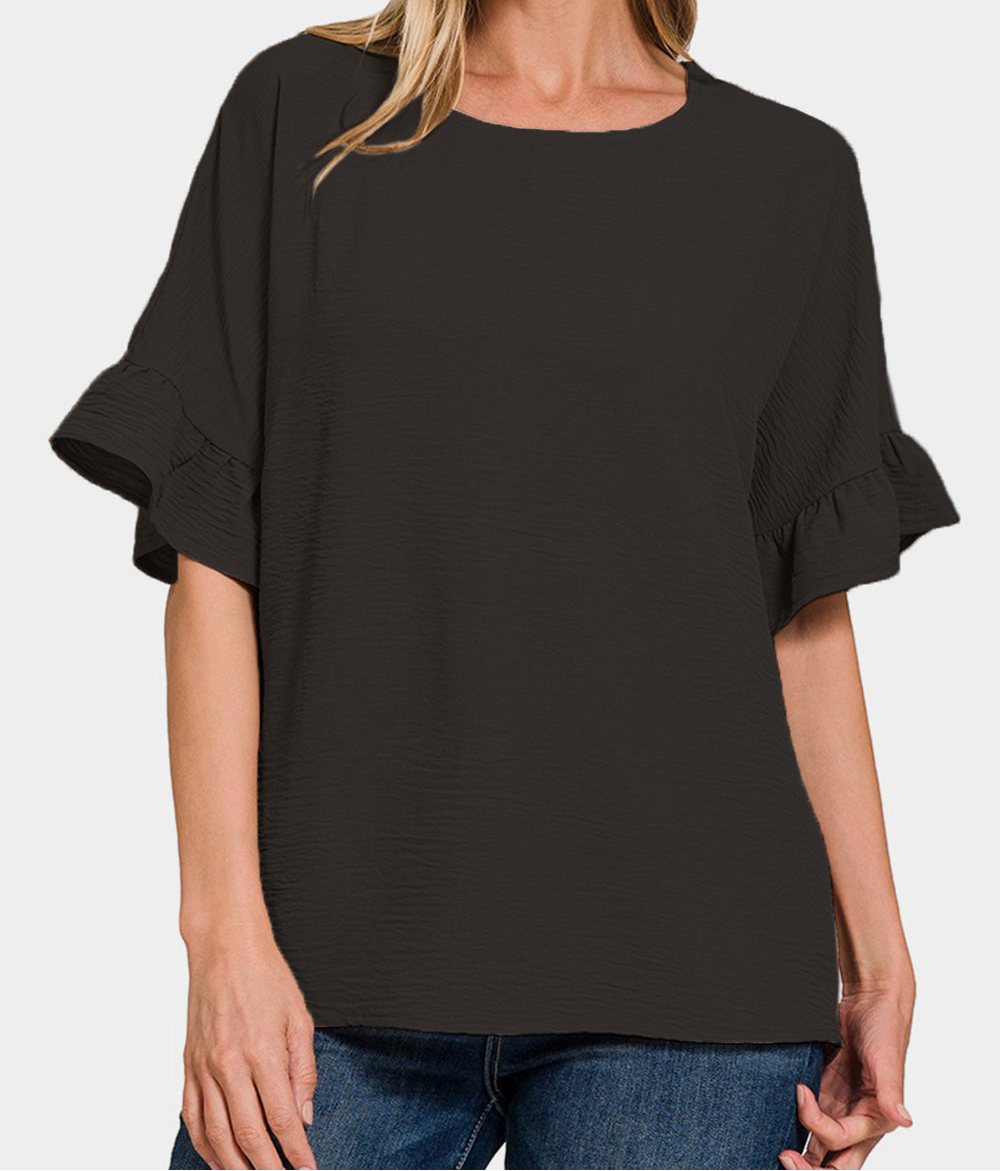 ▪️Zenana Black V-Neck Flutter Sleeve Top