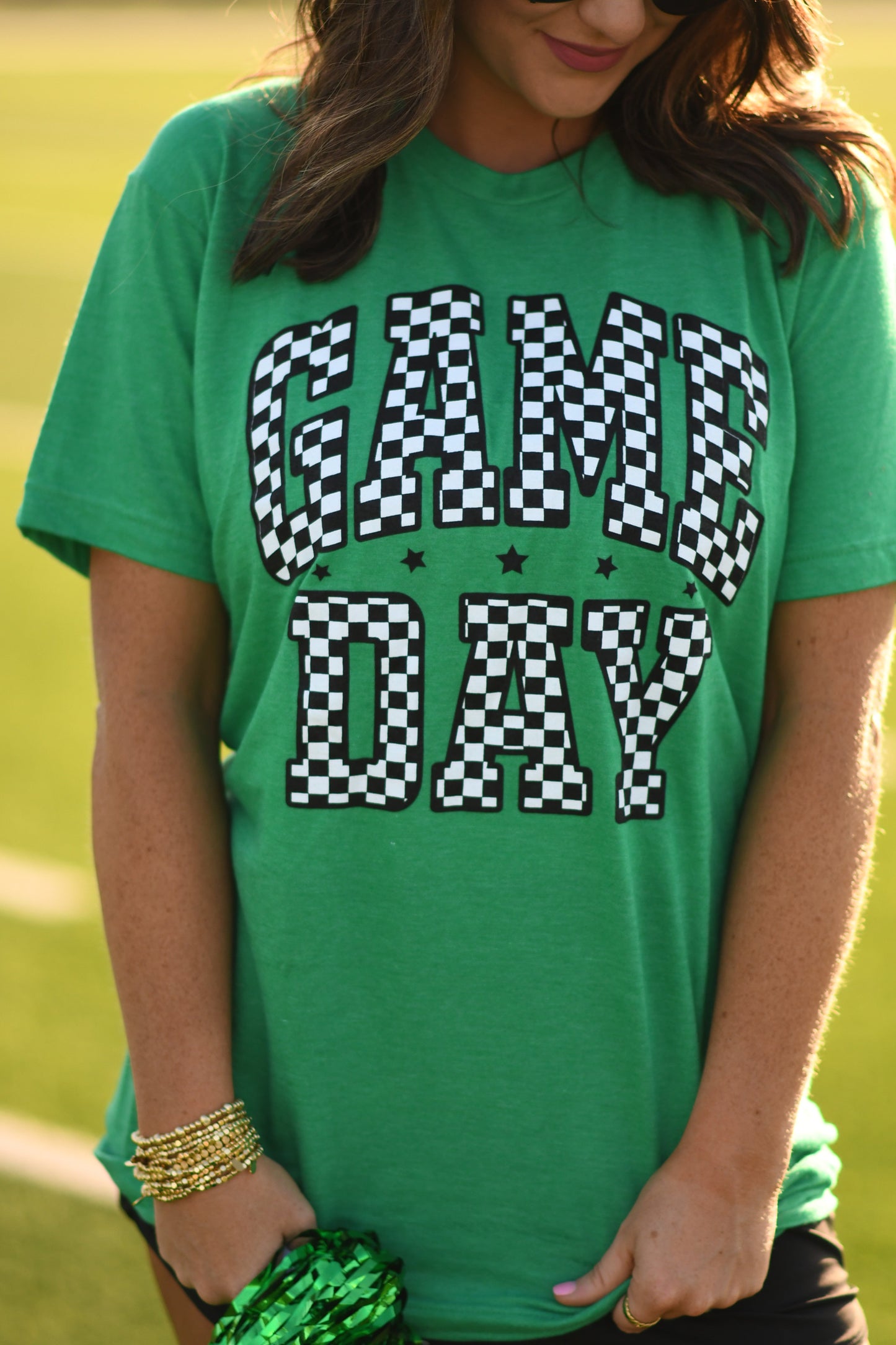 **SALE** RTS Kelly Green Checkered Game Day Tee