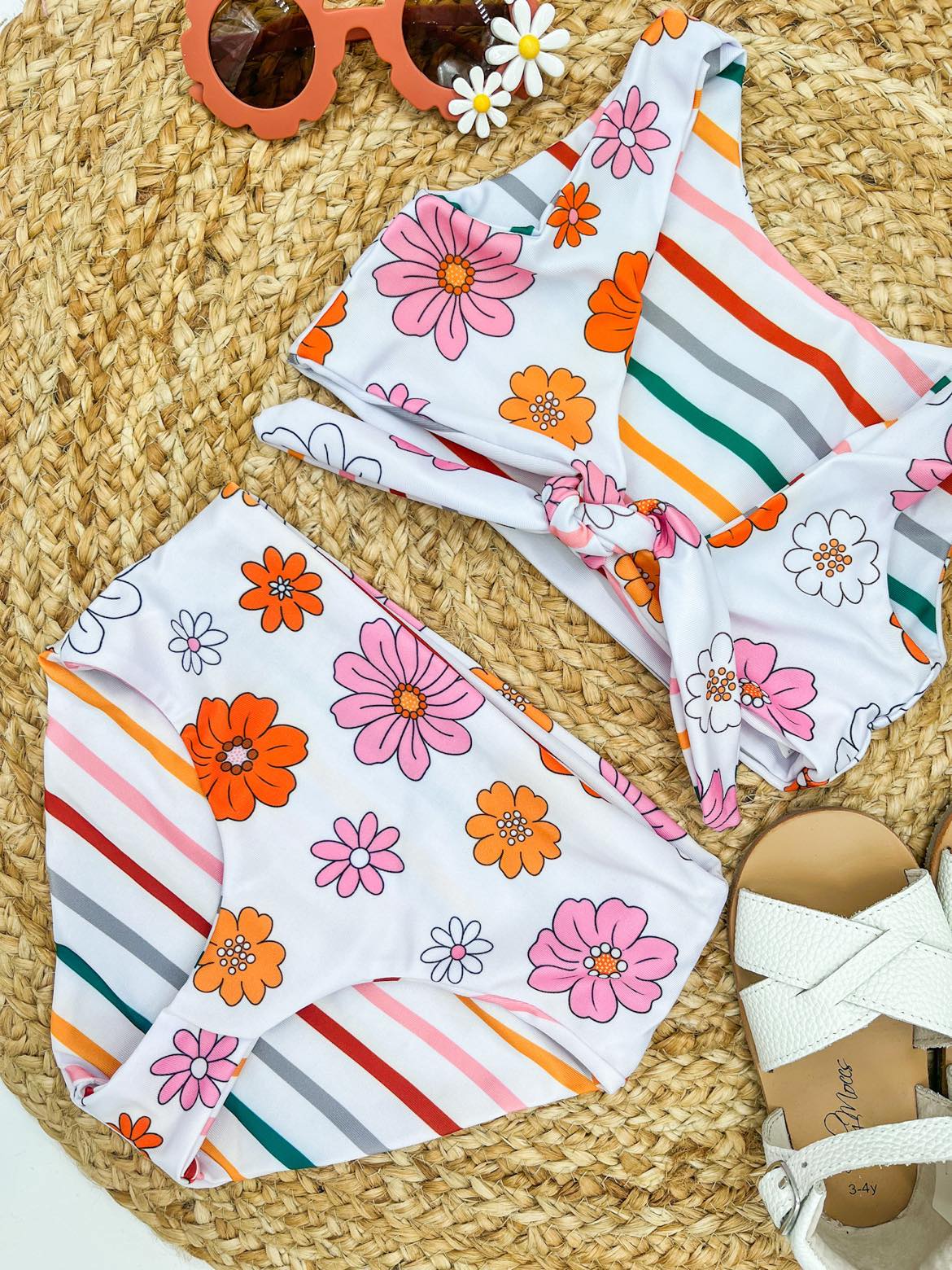 RTS: Retro flower and stripes kids reversible swim-