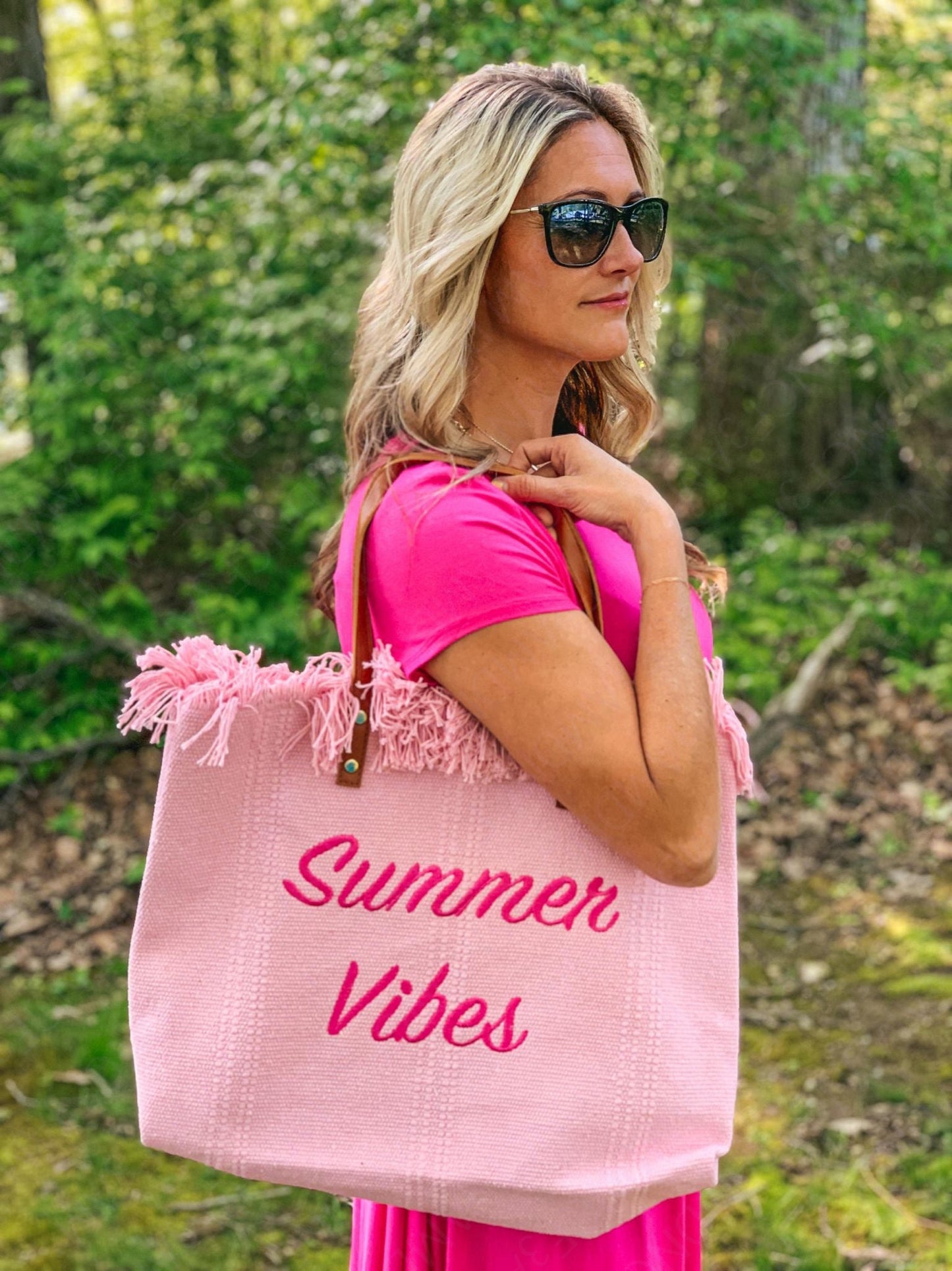 rts: Summer Vibes embroidered Knitted Canvas Tote-