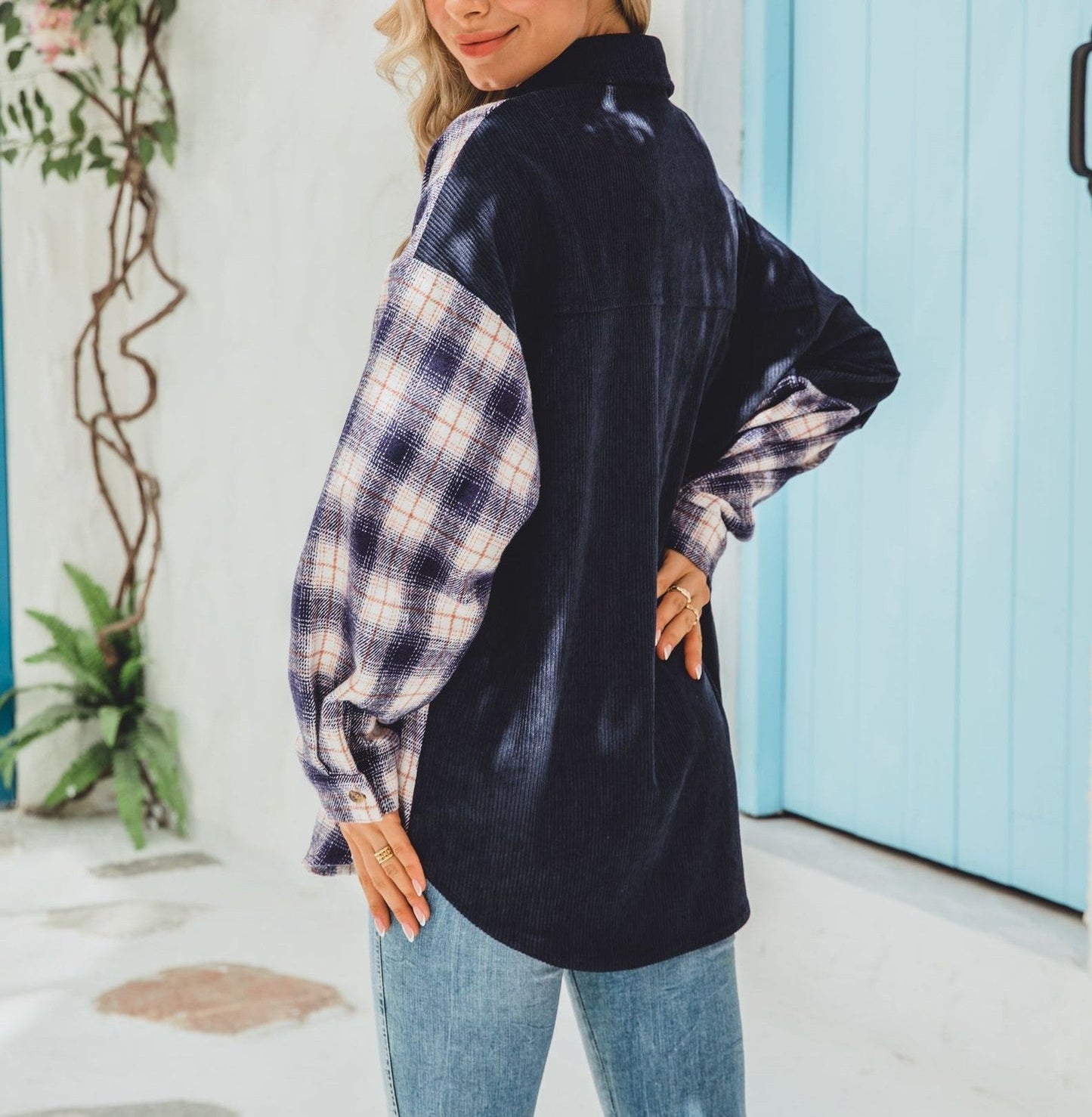 Check Colorblock Corduroy Shirt