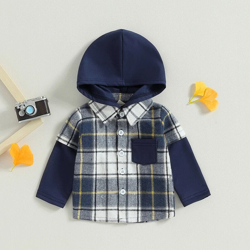 RTS: The Brady Hooded Plaid Onesie and Shirt-