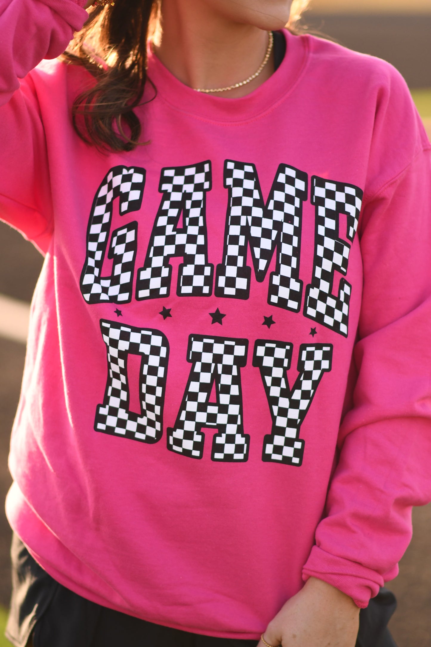 **SALE** RTS Hot Pink Checkered Game Day Sweatshirt