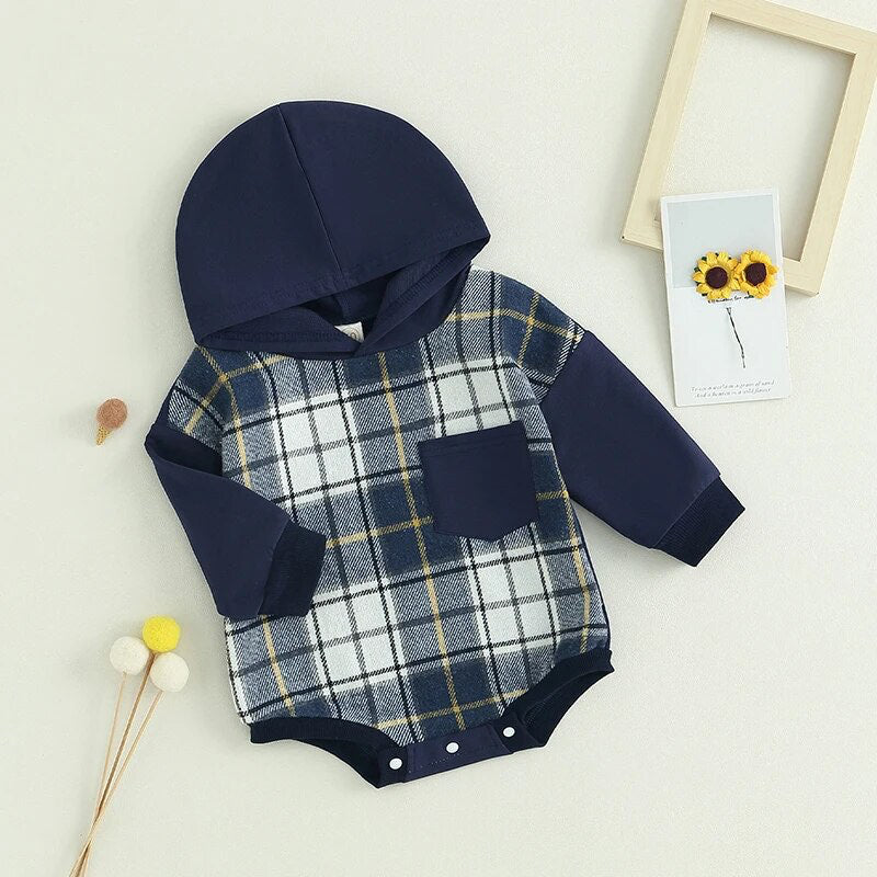 RTS: The Brady Hooded Plaid Onesie and Shirt-