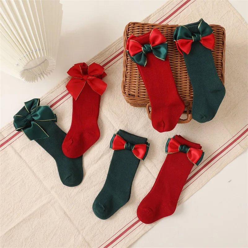 RTS: Girls bow holiday socks!