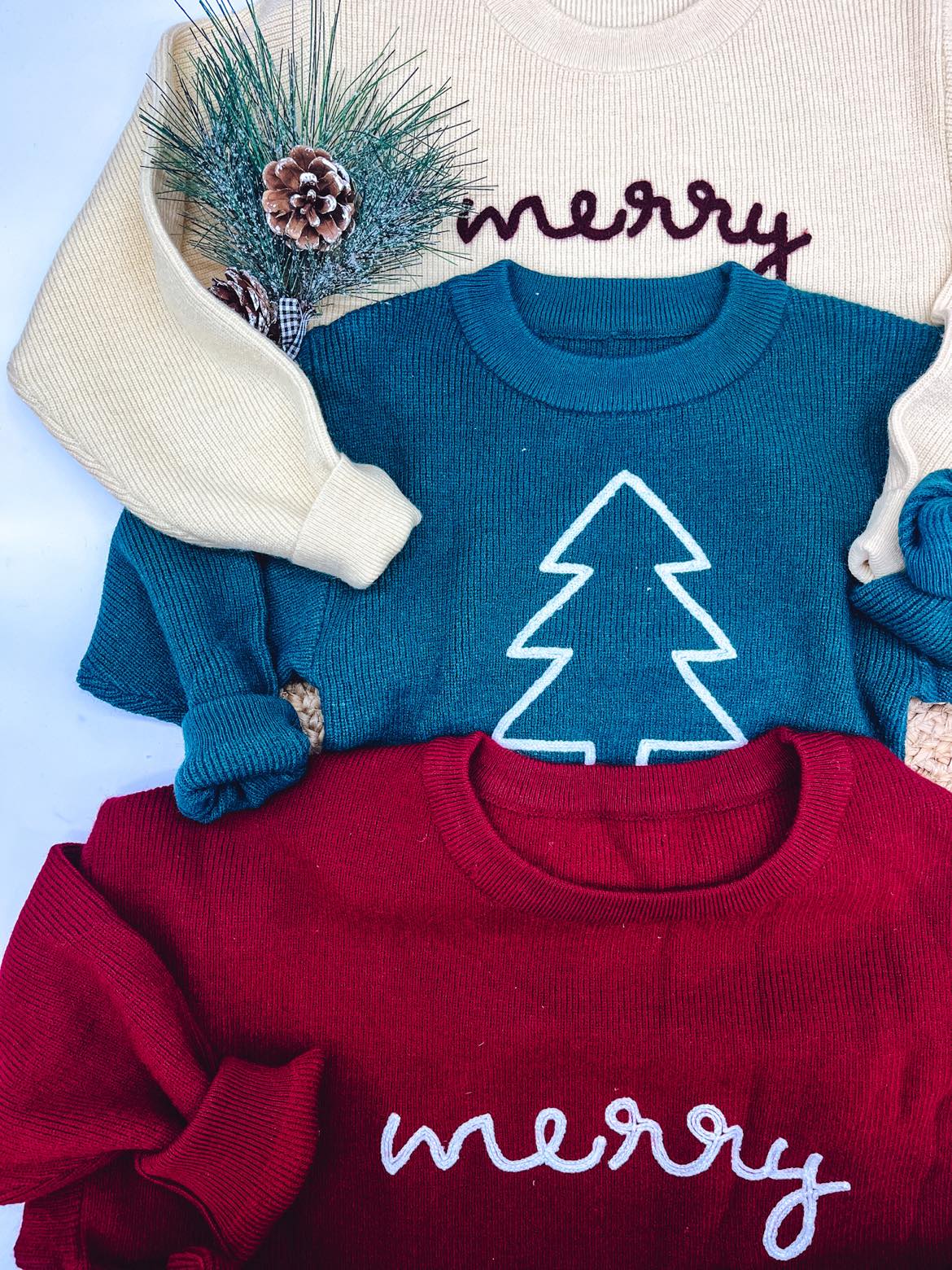 RTS: Rope Embroidered Merry Sweaters (adult and kids)