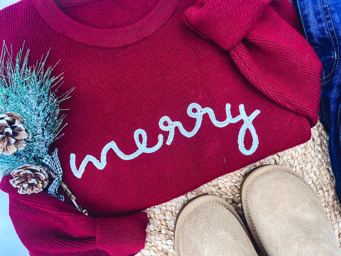 RTS: Rope Embroidered Merry Sweaters (adult and kids)