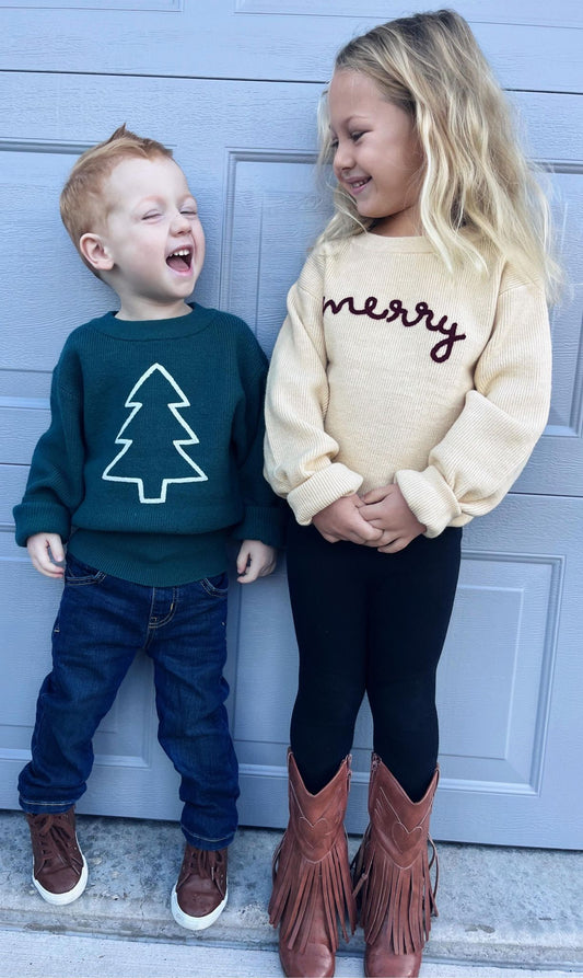 RTS: Rope Embroidered Merry Sweaters (adult and kids)