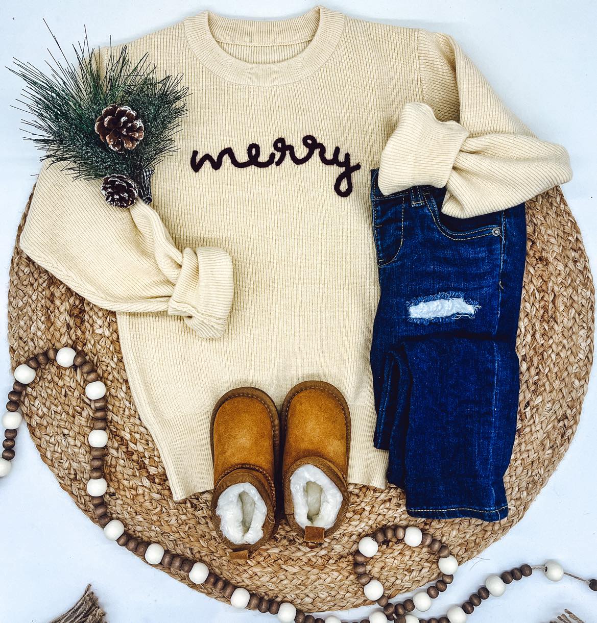 RTS: Rope Embroidered Merry Sweaters (adult and kids)