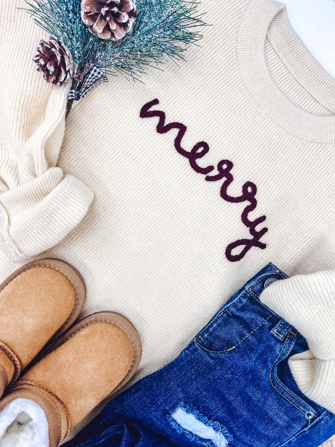 RTS: Rope Embroidered Merry Sweaters (adult and kids)