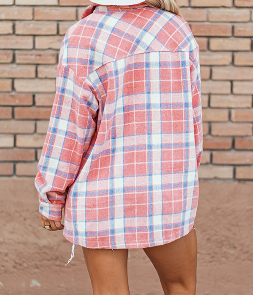 💗Plaid Button Up Long Sleeve Shacket