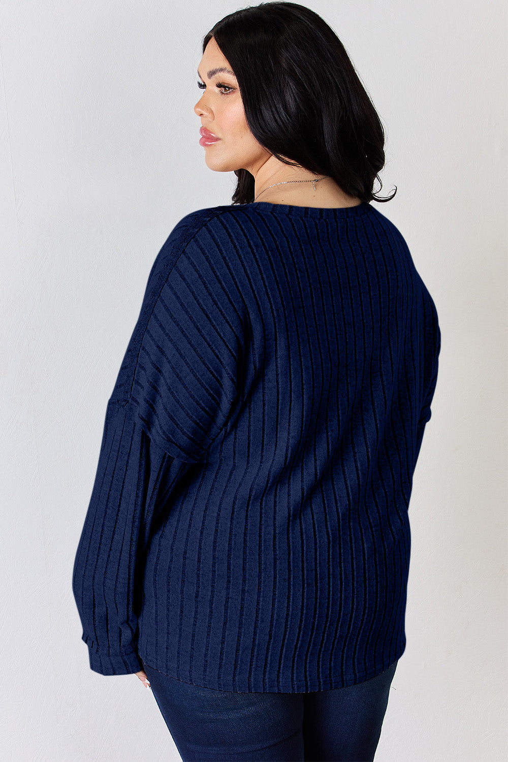 Ribbed Half Button Long Sleeve Shirt