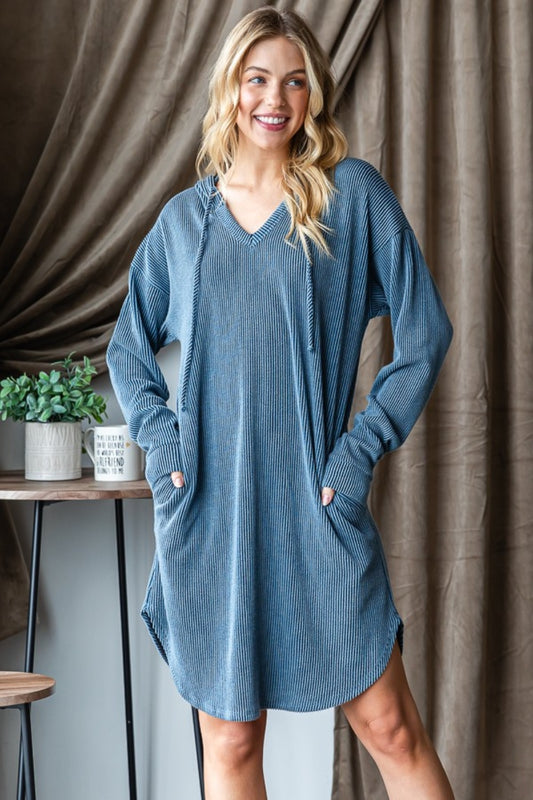 🔷Ribbed Long Sleeve Hooded Dress