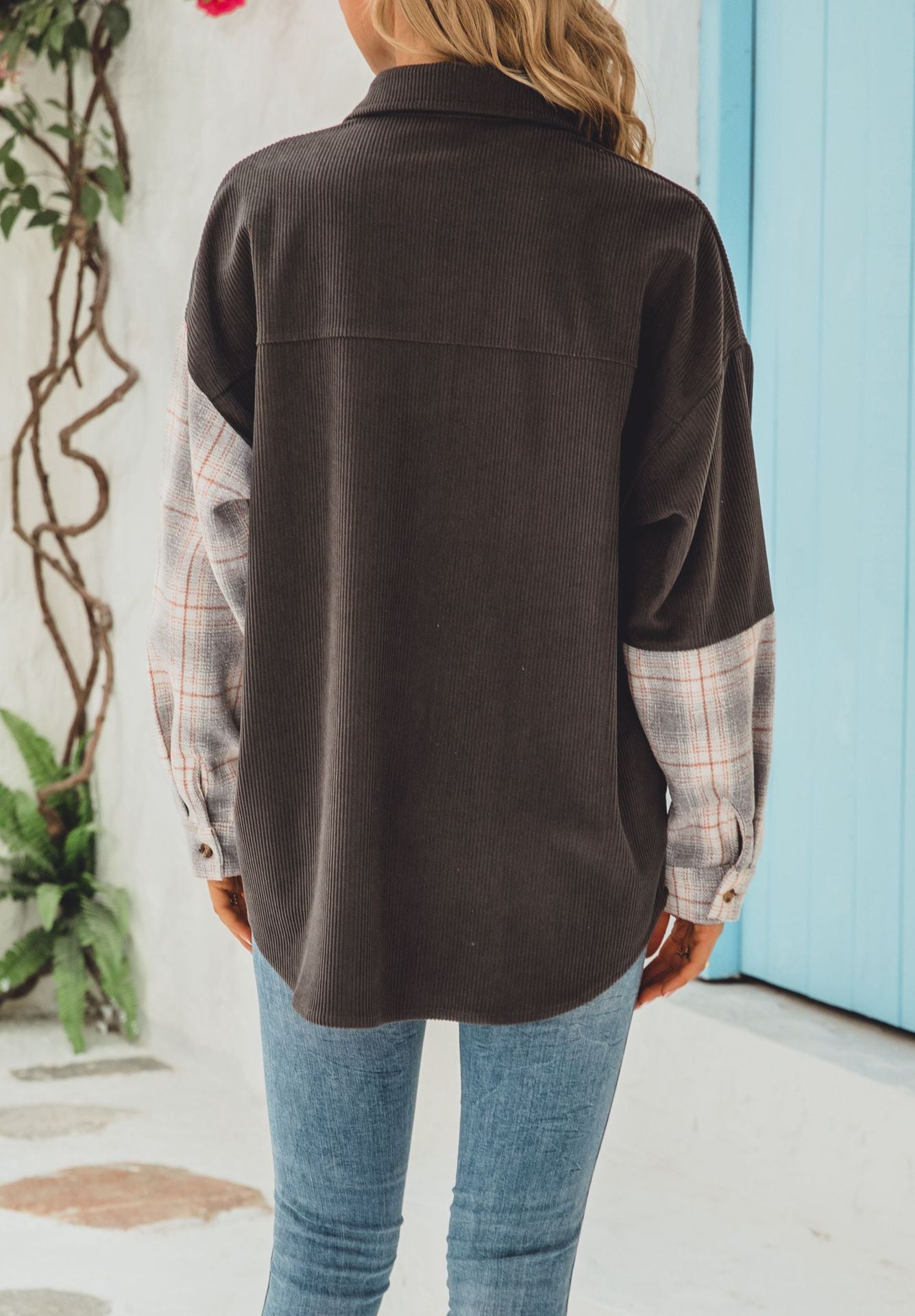 Check Colorblock Corduroy Shirt