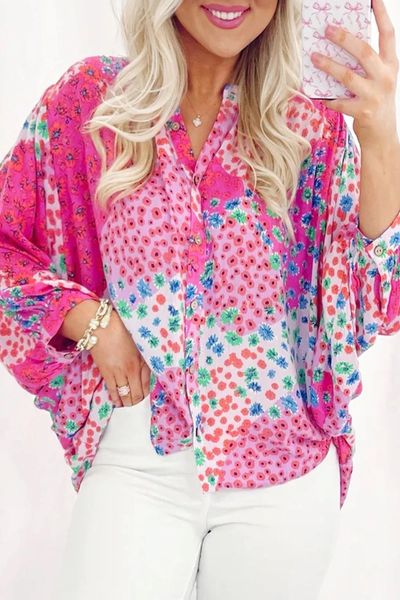 Floral Print Dolman Sleeve Blouse