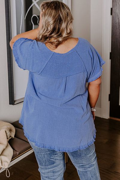 Plus Size Solid Color Frayed Edge Top