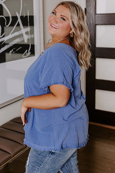 Plus Size Solid Color Frayed Edge Top